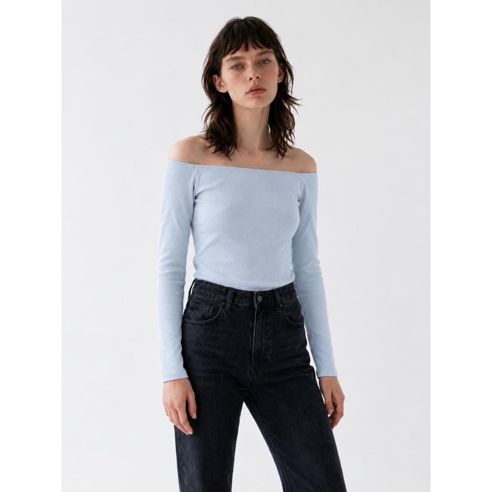 Halara Off The Shoulder Top M  Ribbed Shelf Bra Coquette Balletcore 
Soft Girl